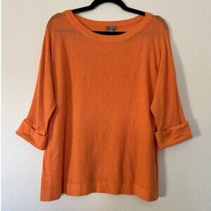J. Jill Size Large Orange All-Over Eyelet Detail 3/4 Cuff Sleeve Beachy Top